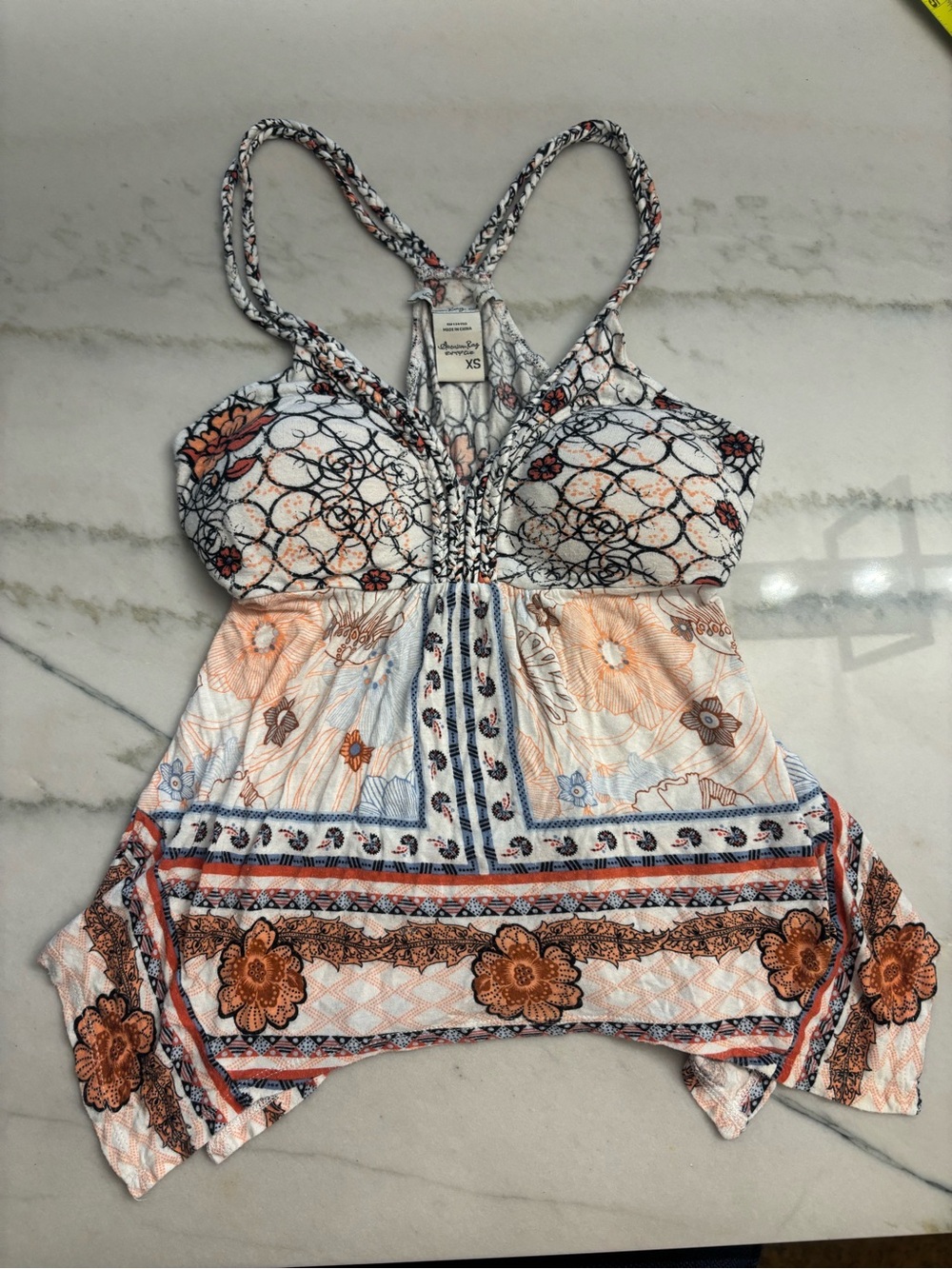 American Rag Boho Flowy Babydoll Y2K Asymmetrical Top Size XS
